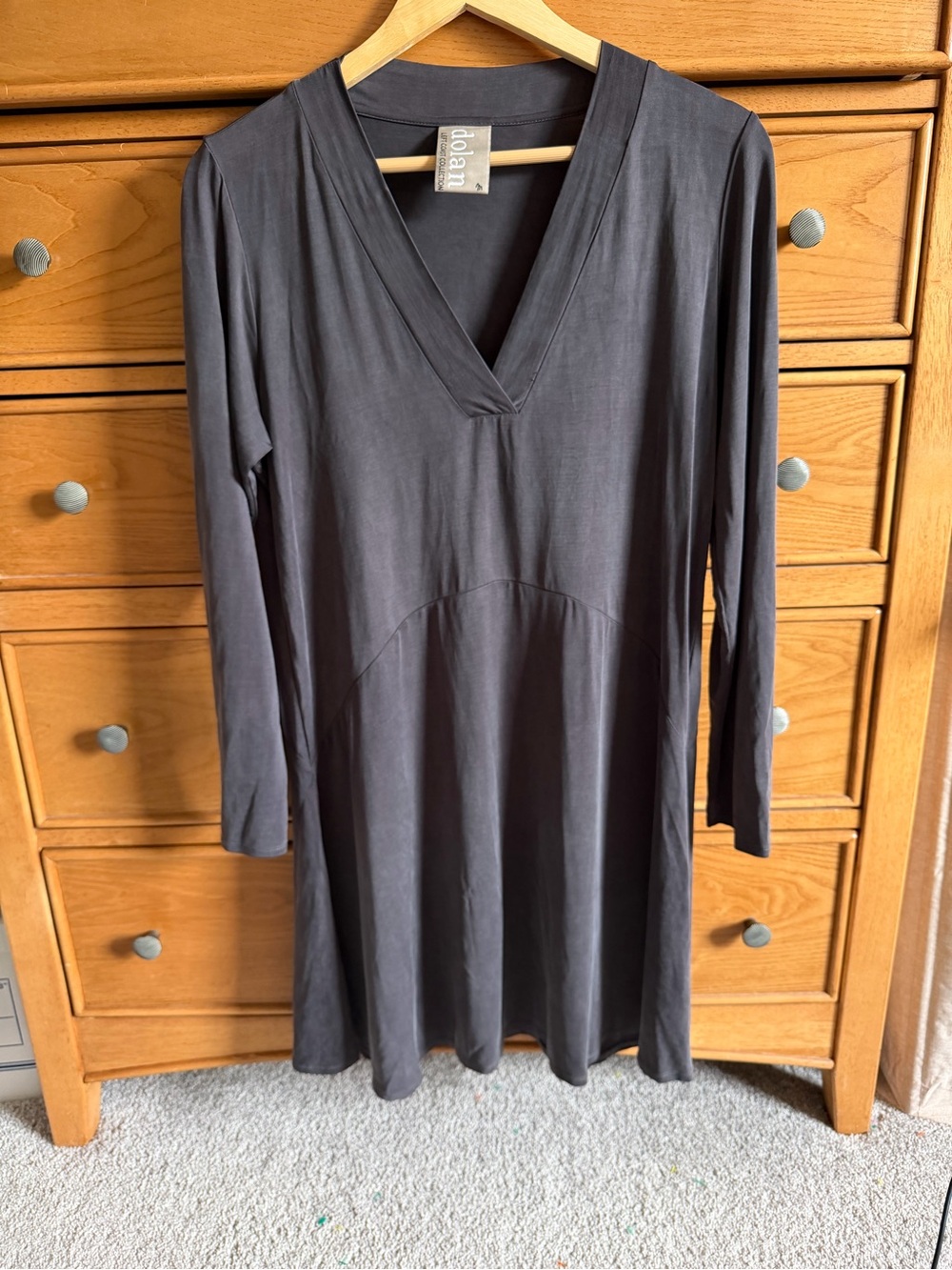 Anthropologie Dolan Cupro Dress Women Size M Dark Gray Long Sleeve Silky Comfy